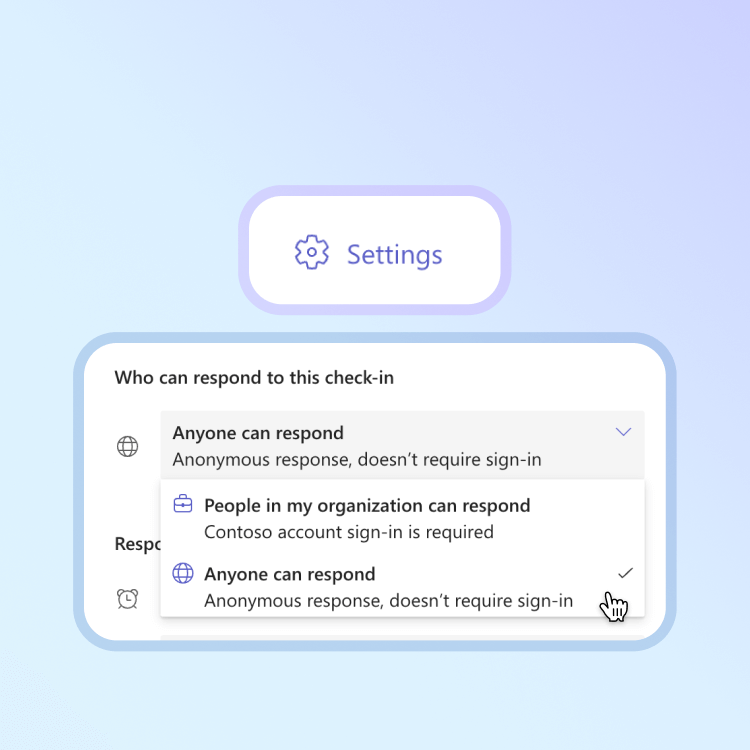 Screenshots of the check-in settings in Reflect, allowing you to collect responses from anyone.