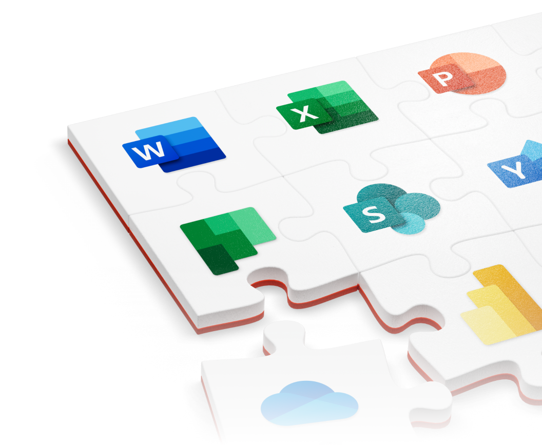 Illustration ng puzzle na nagpapakita ng pagkakaugnay ng mga application sa loob ng Microsoft 365