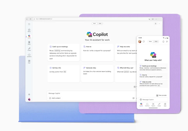 Screenshots showing Copilot in web and mobile