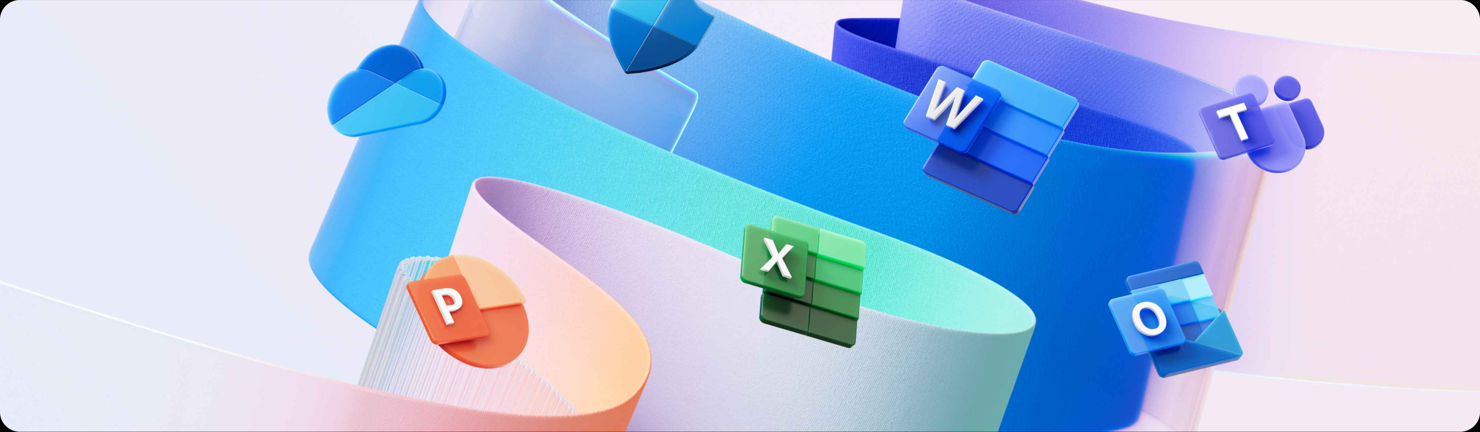 Ilustração mostrando logotipos de diferentes produtos da Microsoft