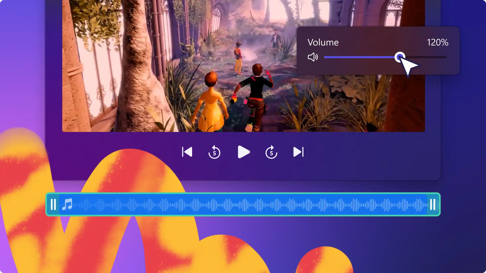 Gambar pengguna mengedit volume di Clipchamp.