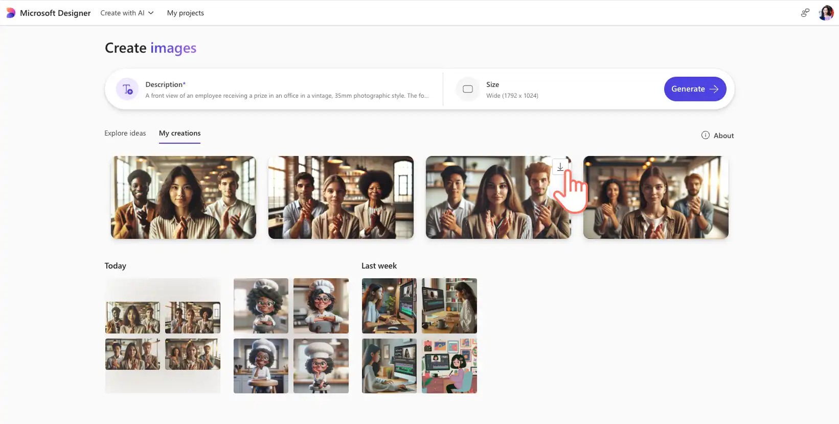 Pengguna mengunduh gambar AI dari Microsoft Image Creator