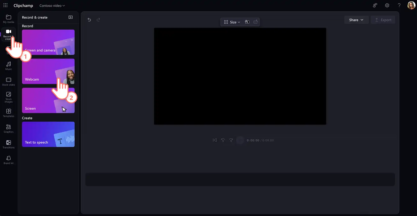 Pengguna merekam video webcam di editor video Clipchamp untuk pekerjaan