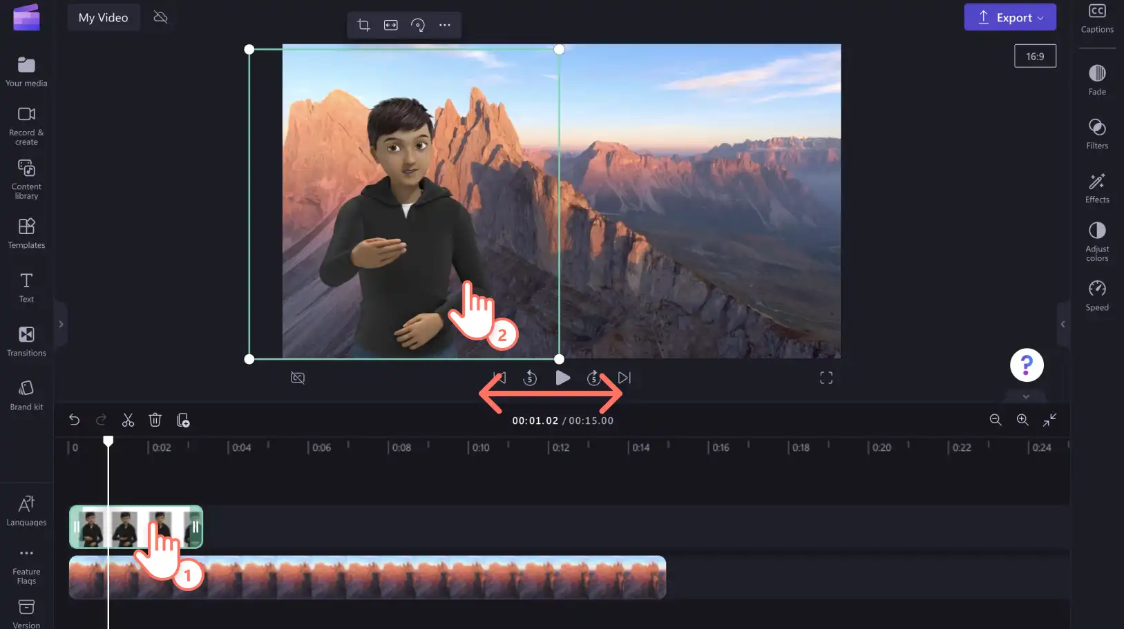 An image of a user adding an ASL sticker to the timeline.