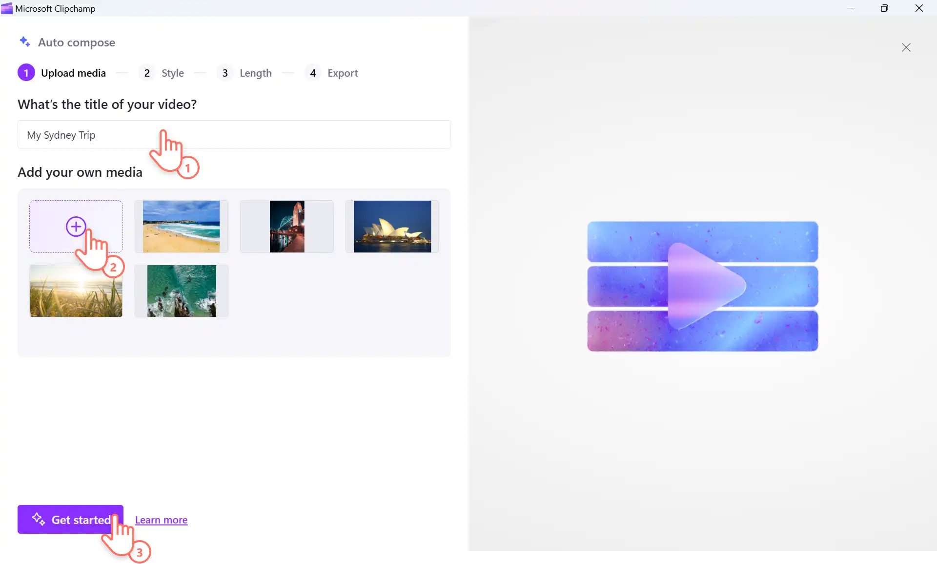 Janela do criador de vídeos com IA do Clipchamp