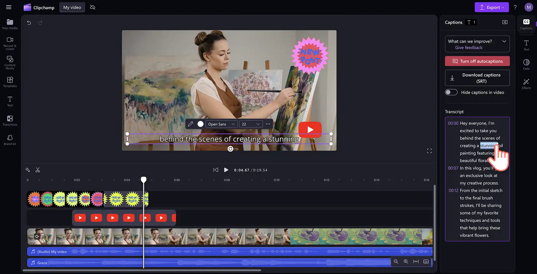 在 Clipchamp 中编辑视频脚本