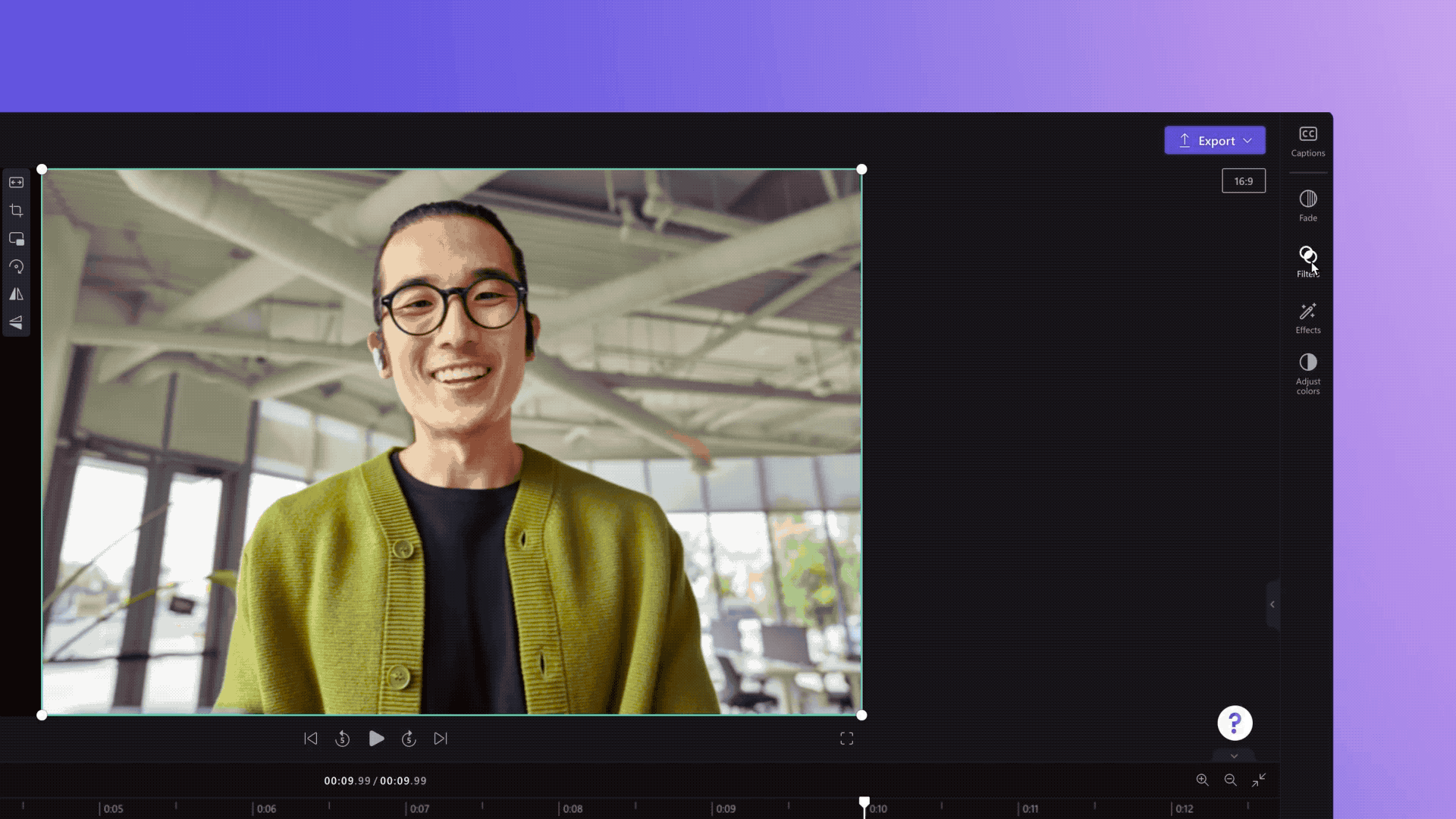 Visning af fane med nye effekter i Clipchamp