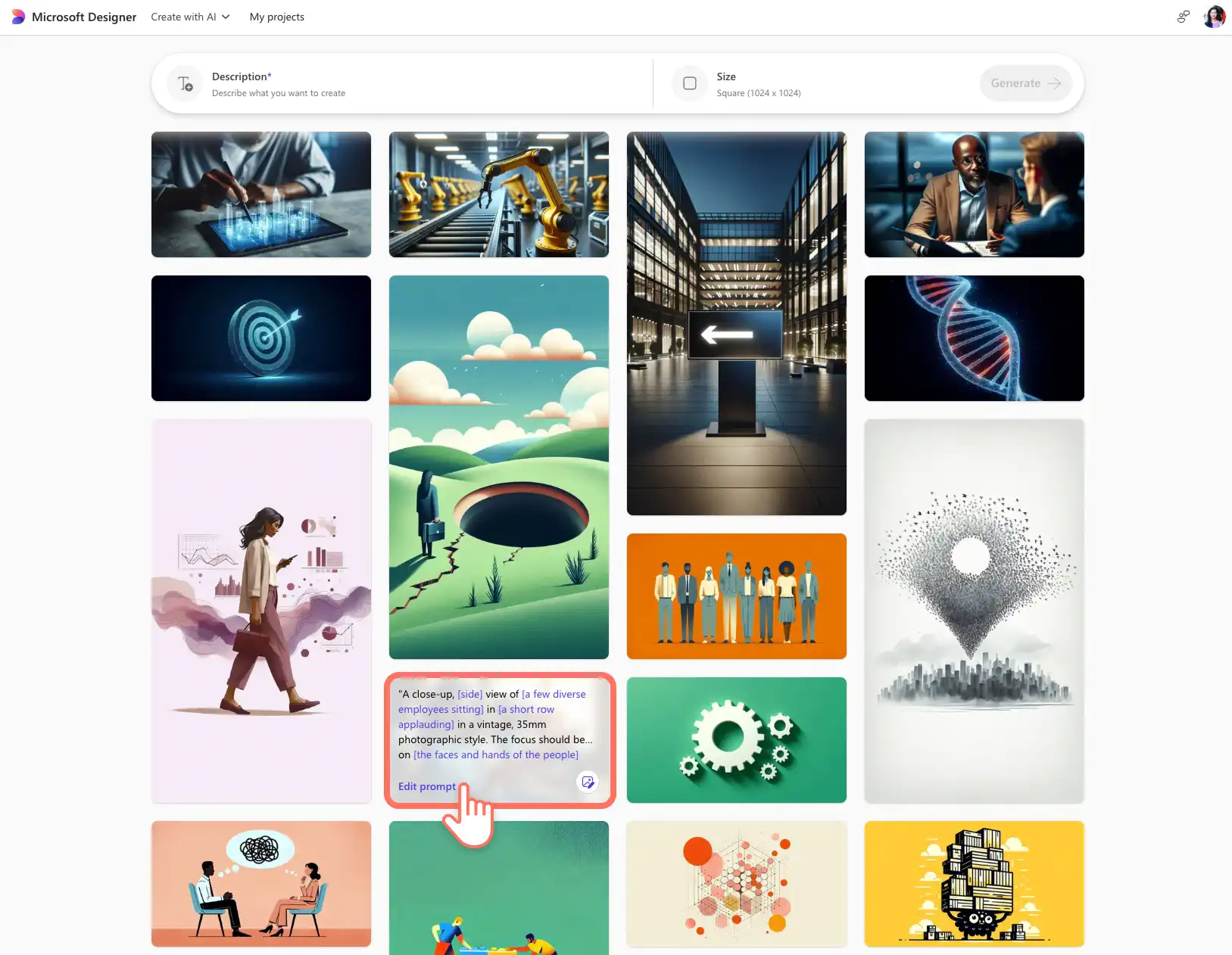 Pengguna menjelajahi alat pembuatan gambar MS Image Creator.