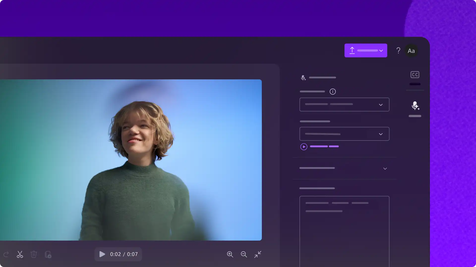 Seorang pengguna menjana transkrip video dan mengedit video menggunakan pengeditan berasaskan transkrip
