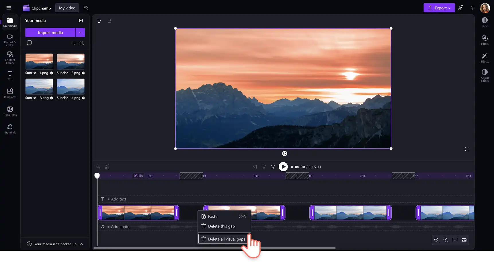 Clipchamp 간격을 자동으로 삭제하는 사용자