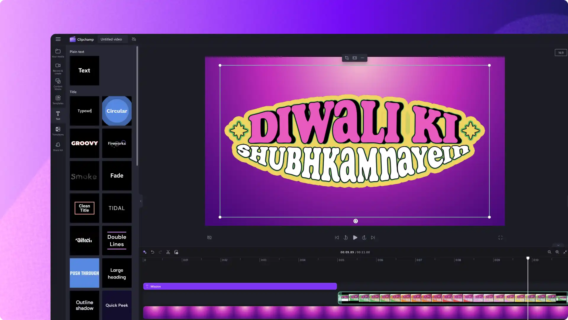 Pengeditan video Diwali dalam editor video Clipchamp
