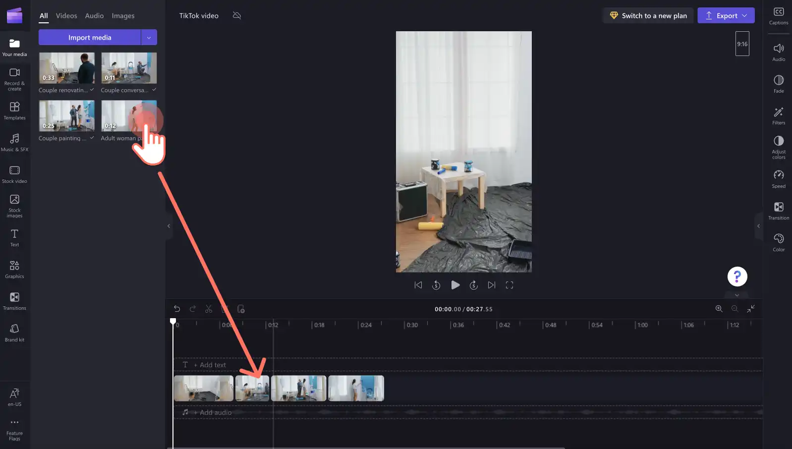Clipchamp video düzenleyicisi ile TikTok videosu oluşturma - adım 1b