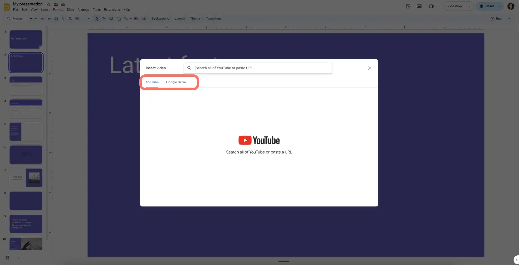 Embed options in Google Slides