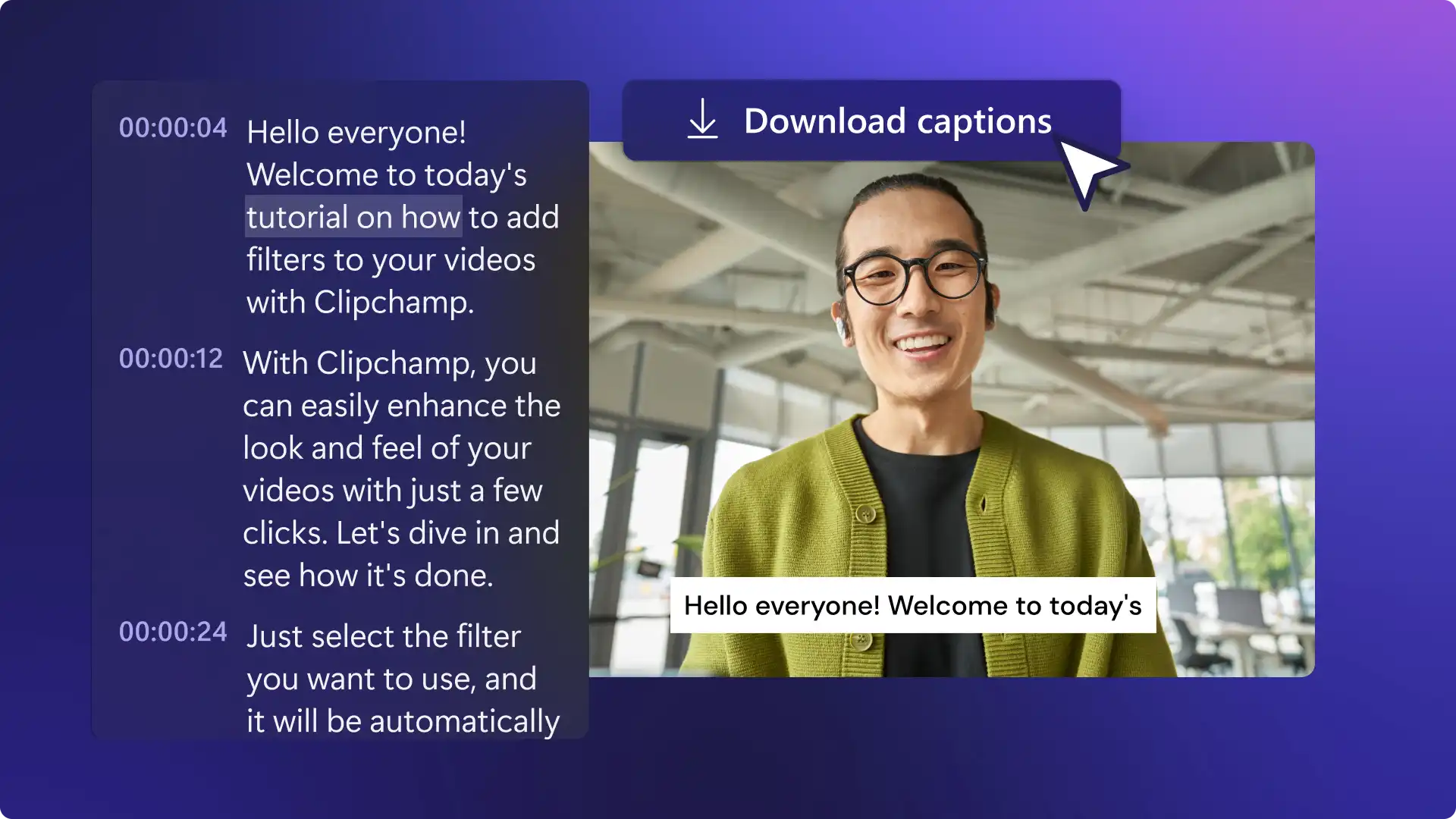 Imej seorang pengguna mencipta transkrip video.