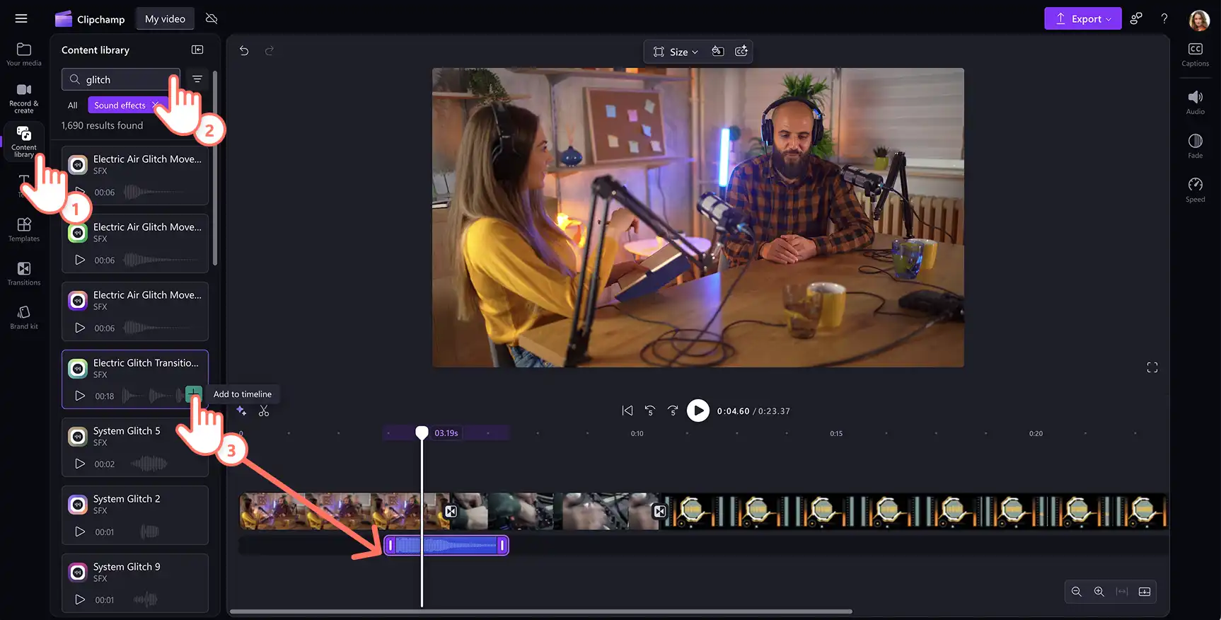 Imagem mostrando como adicionar um efeito sonoro estático a um podcast 