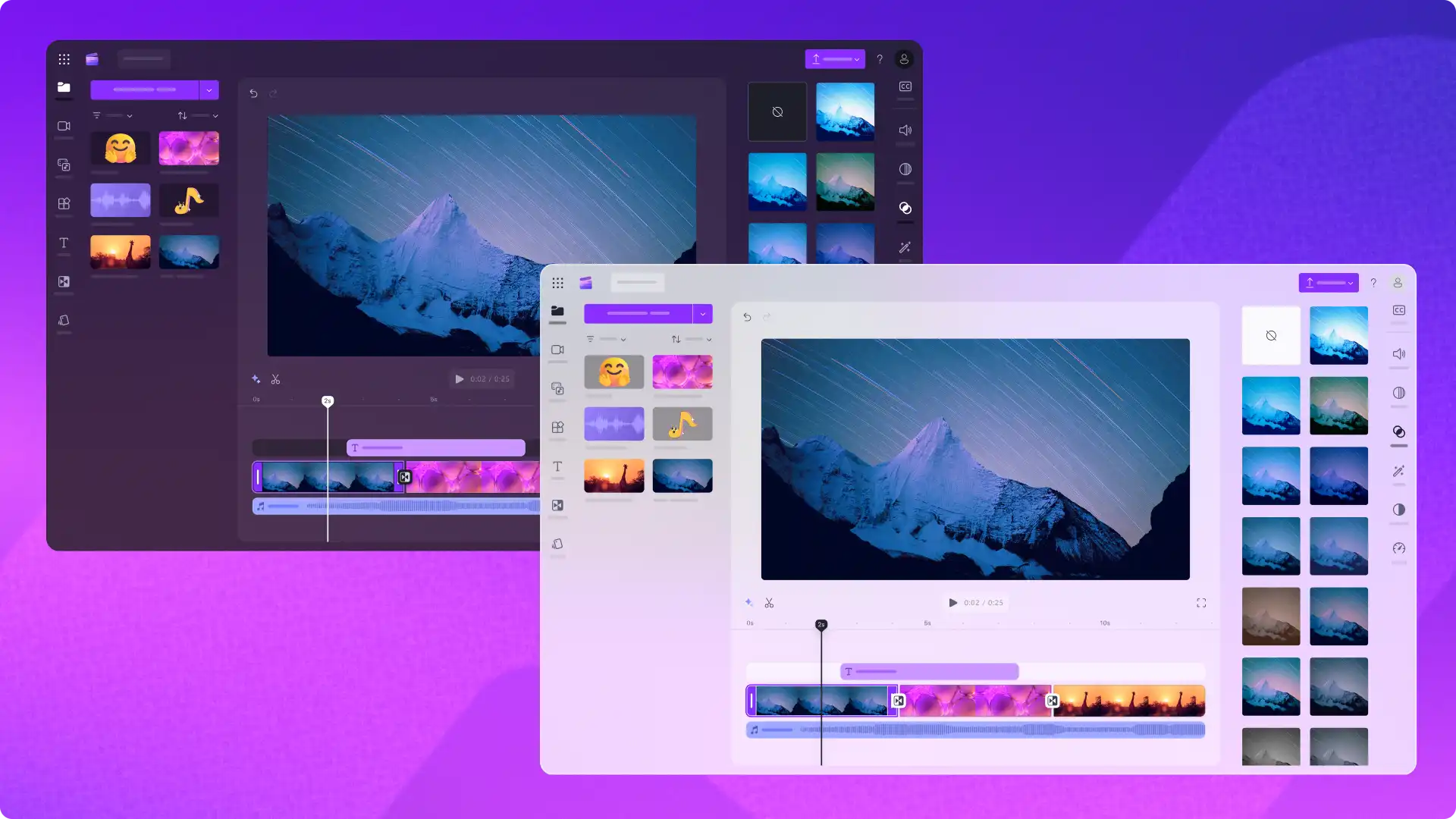 用户在 Clipchamp 中选择浅色和深色背景