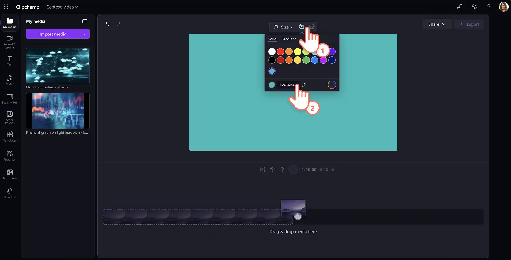 A user adding a branded background color in Clipchamp