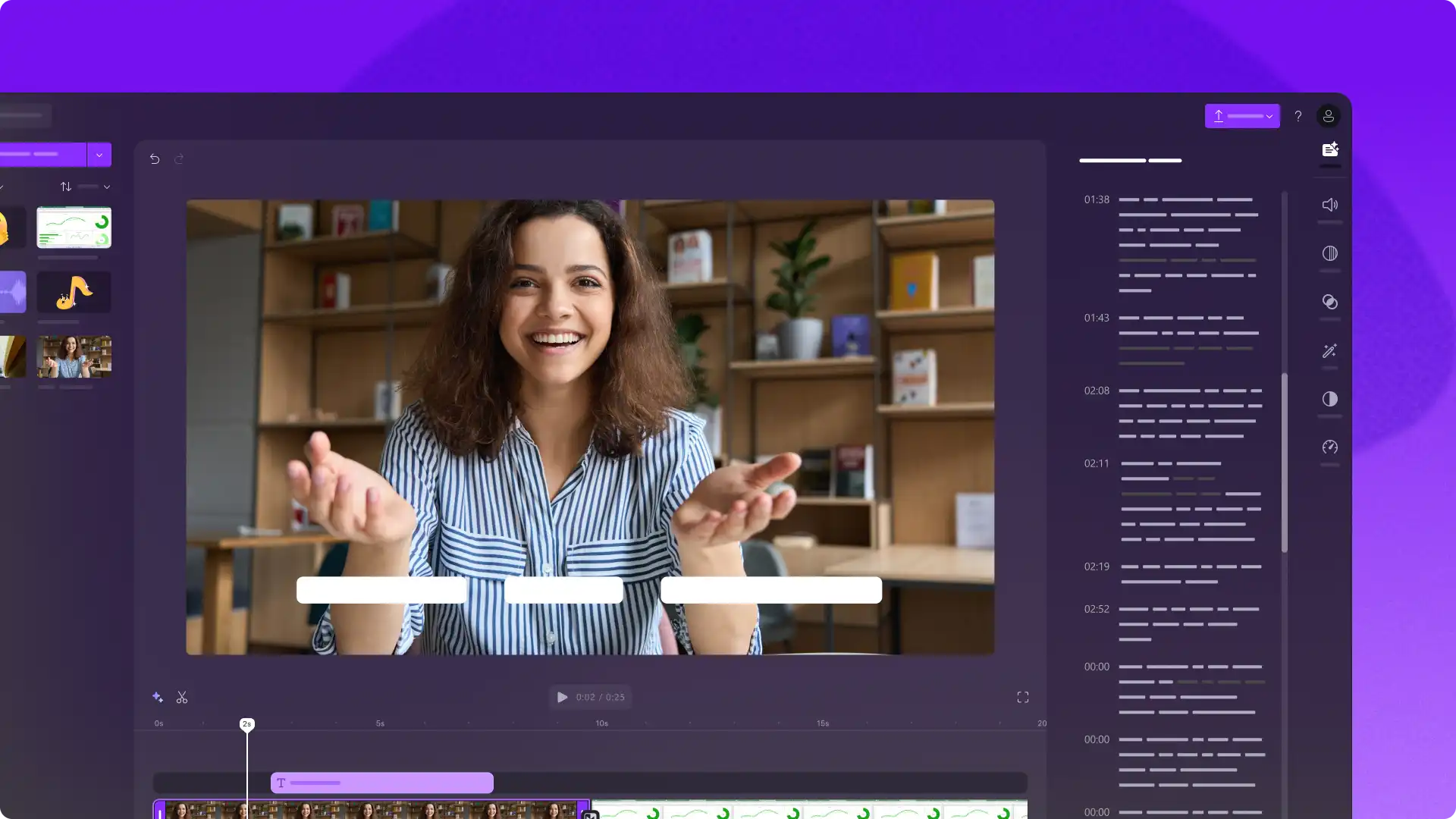 Un utilisateur qui crée des sous-titres générés par l’IA dans Clipchamp for work