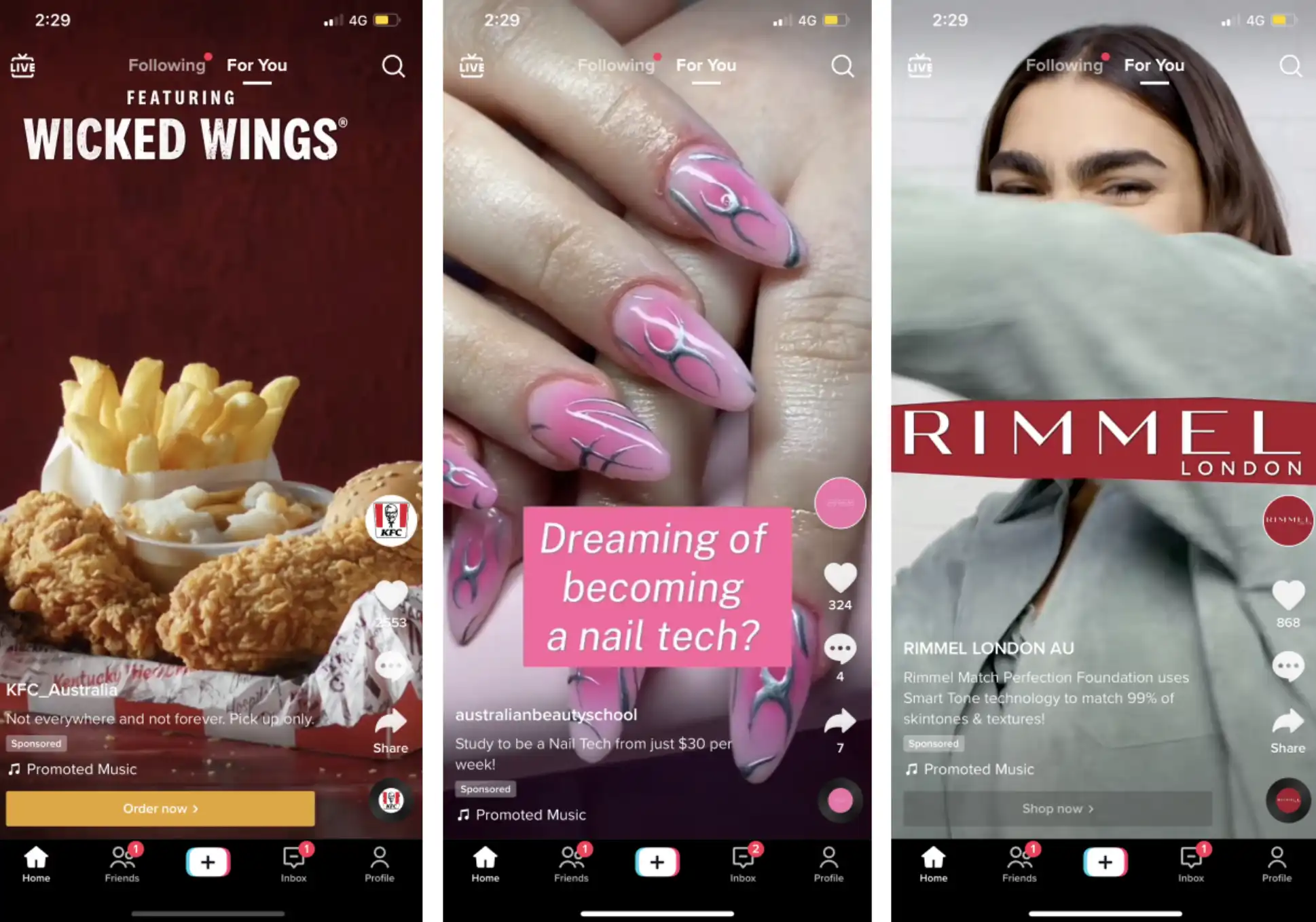 Satu set tiga iklan TikTok yang mempamerkan kepelbagaian dalam iklan TikTok