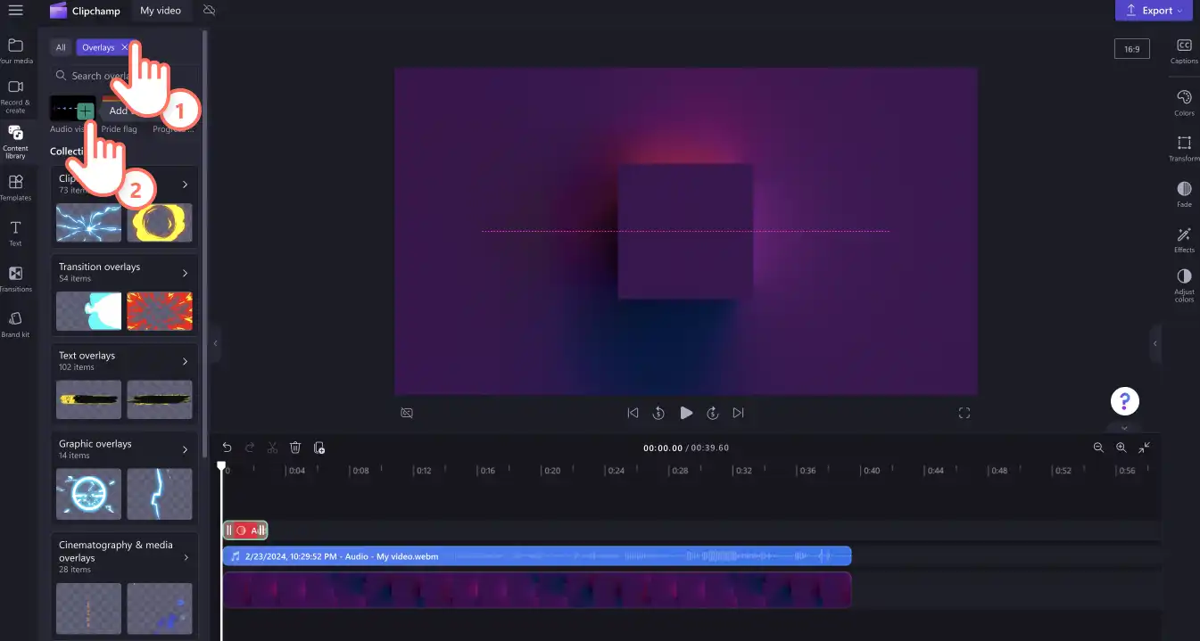 Een afbeelding van een gebruiker die op het tabblad Afbeeldingen klikt en vervolgens op de overlay audio visualiseren. 