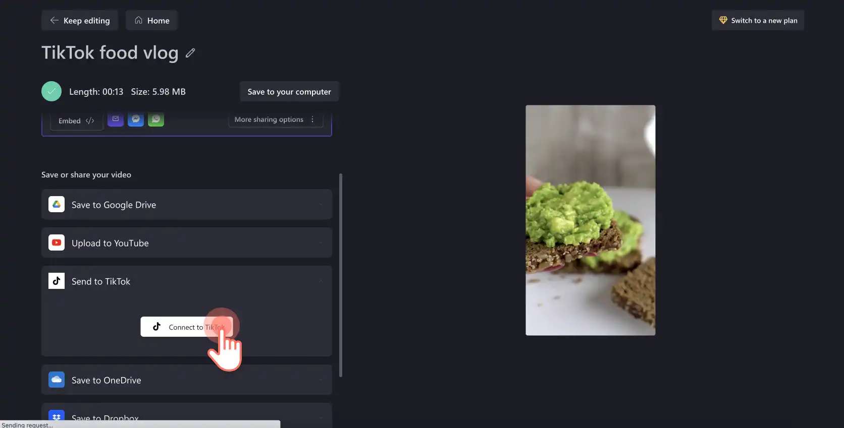 Clipchamp’ten TikTok’a video yükleme - adım 3b