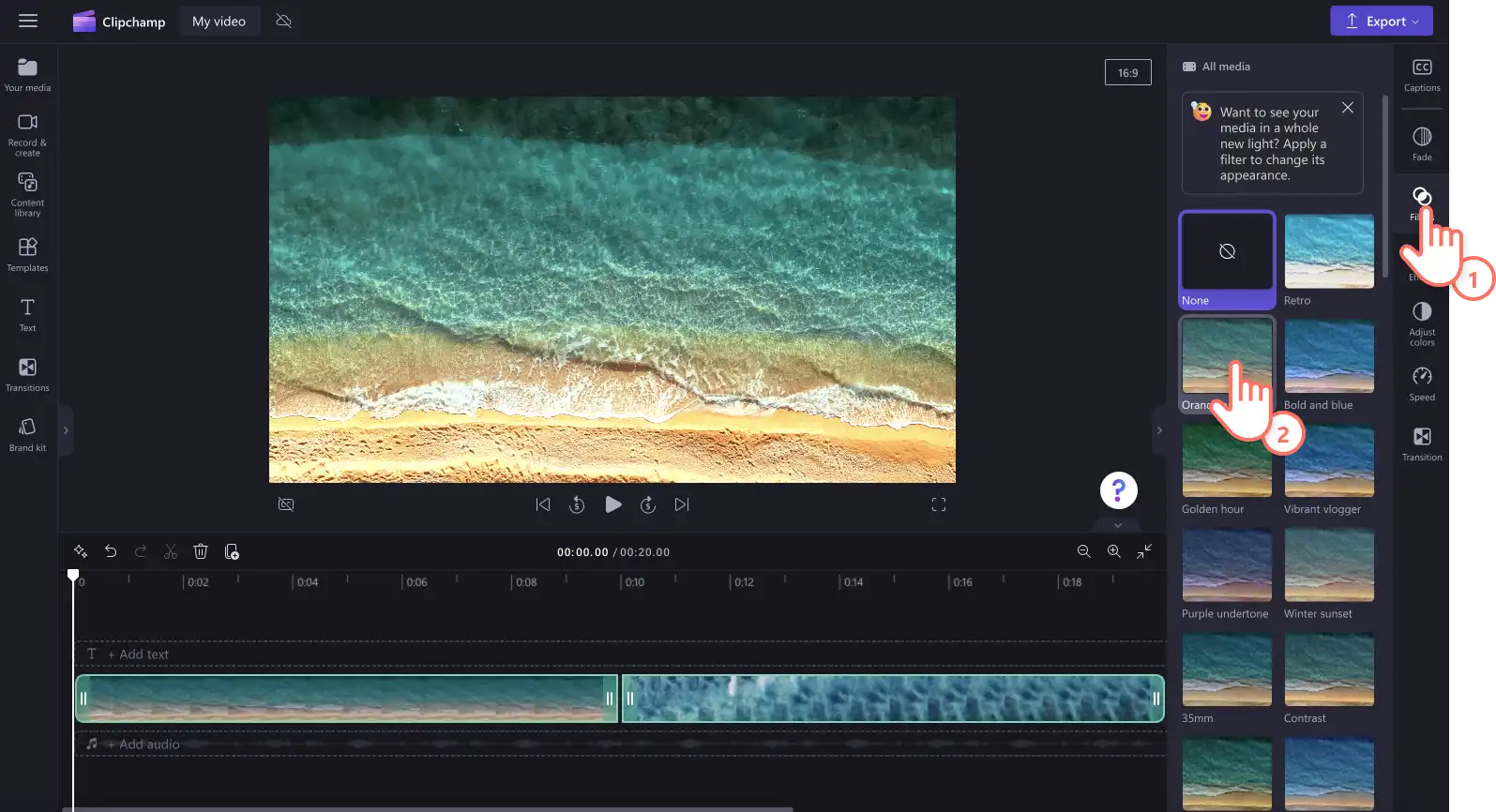 Ein Bild eines Benutzers, der einen Videofilter hinzufügt.