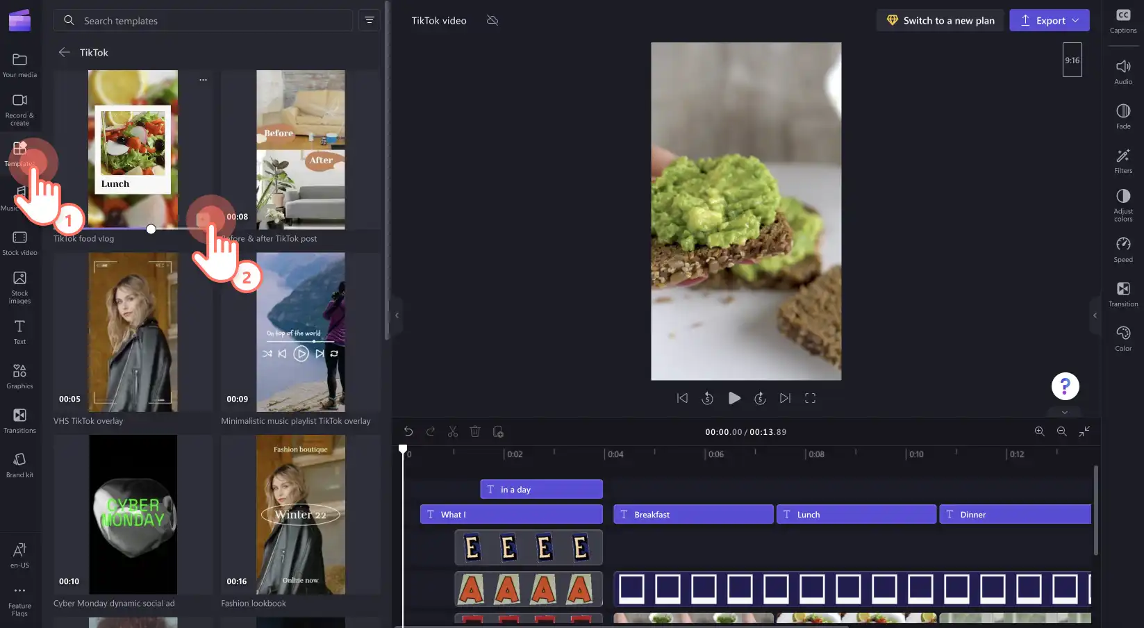 Clipchamp video düzenleyicisi ile TikTok videosu oluşturma - şablon 1