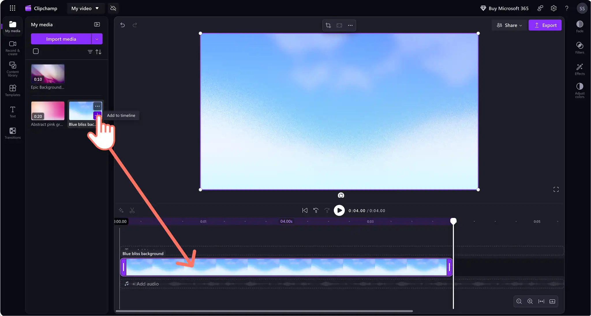 Imagen de un usuario agregando un video a la línea de tiempo.