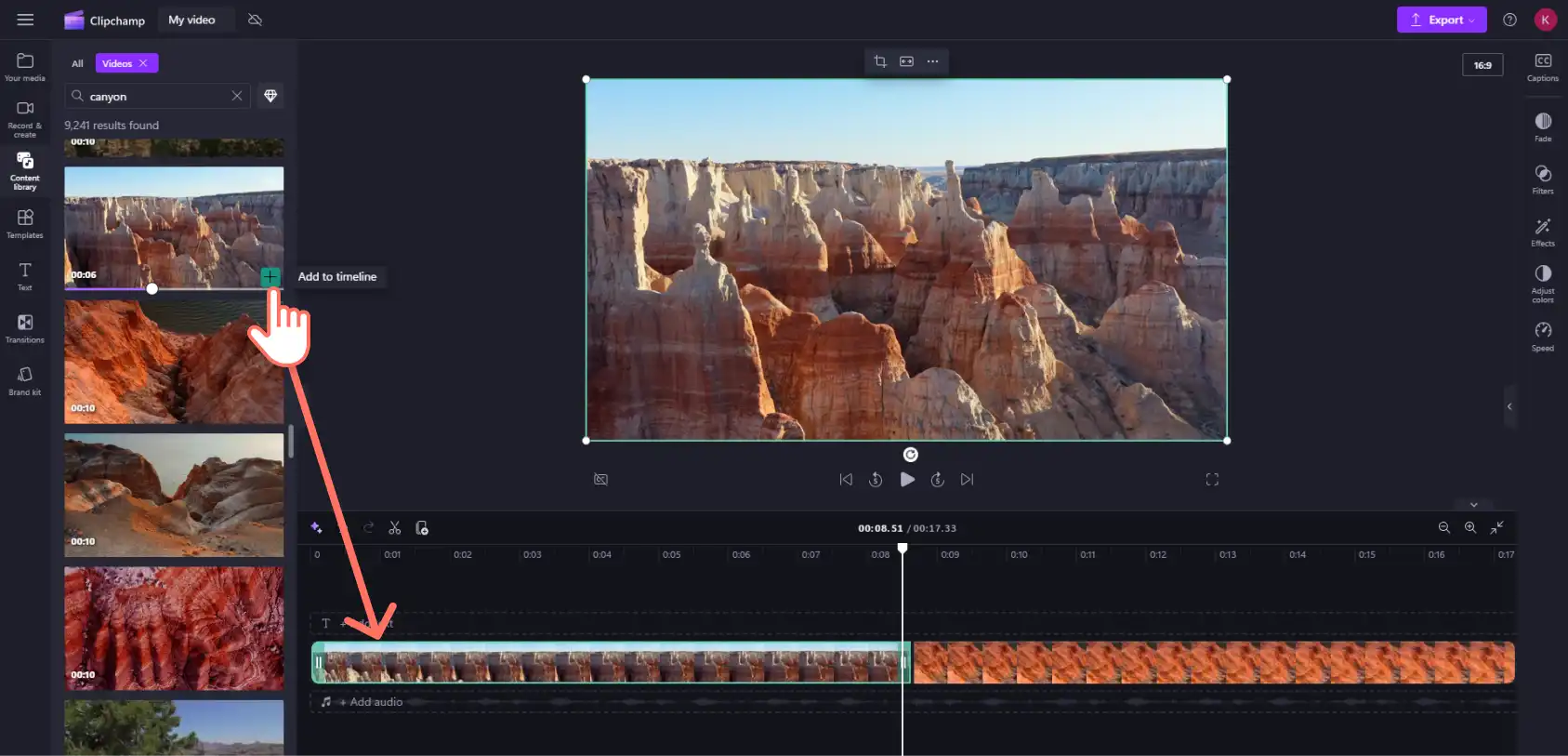Medien per Drag & Drop auf die Zeitleiste ziehen – Clipchamp