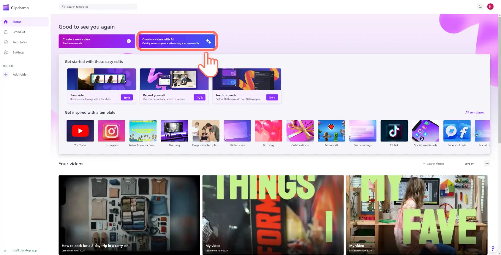 Syot layar seorang pengguna Clipchamp memilih muzik autogubah.