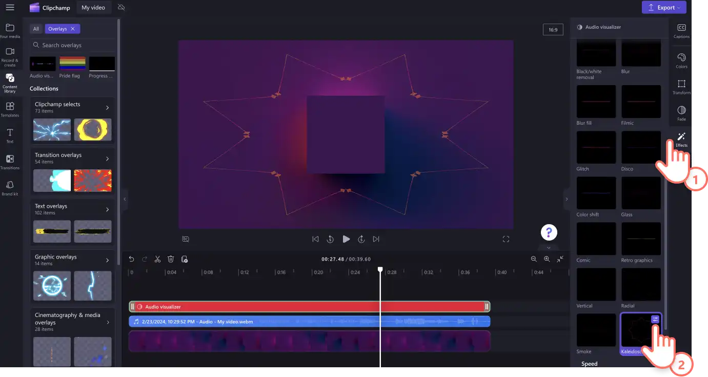 Een afbeelding van een gebruiker die de positie, grootte en weergave van de audiovisualr bewerkt. 