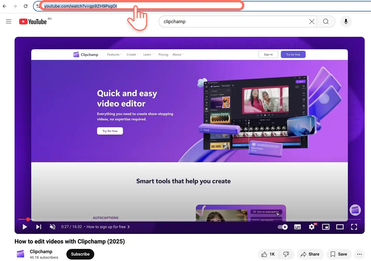 Usuário copiando uma URL do YouTube 