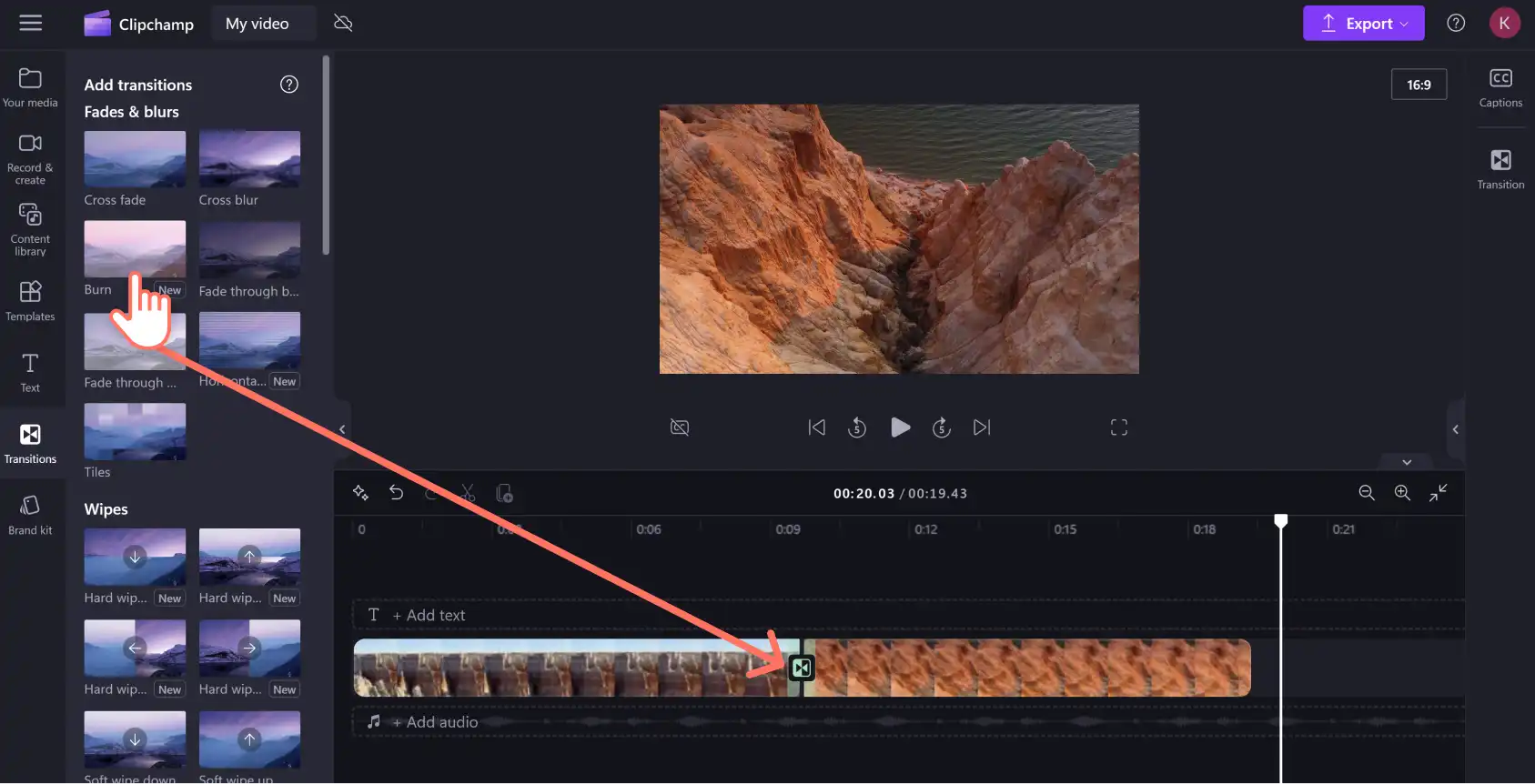 Drag & Drop-Übergänge in Clipchamp