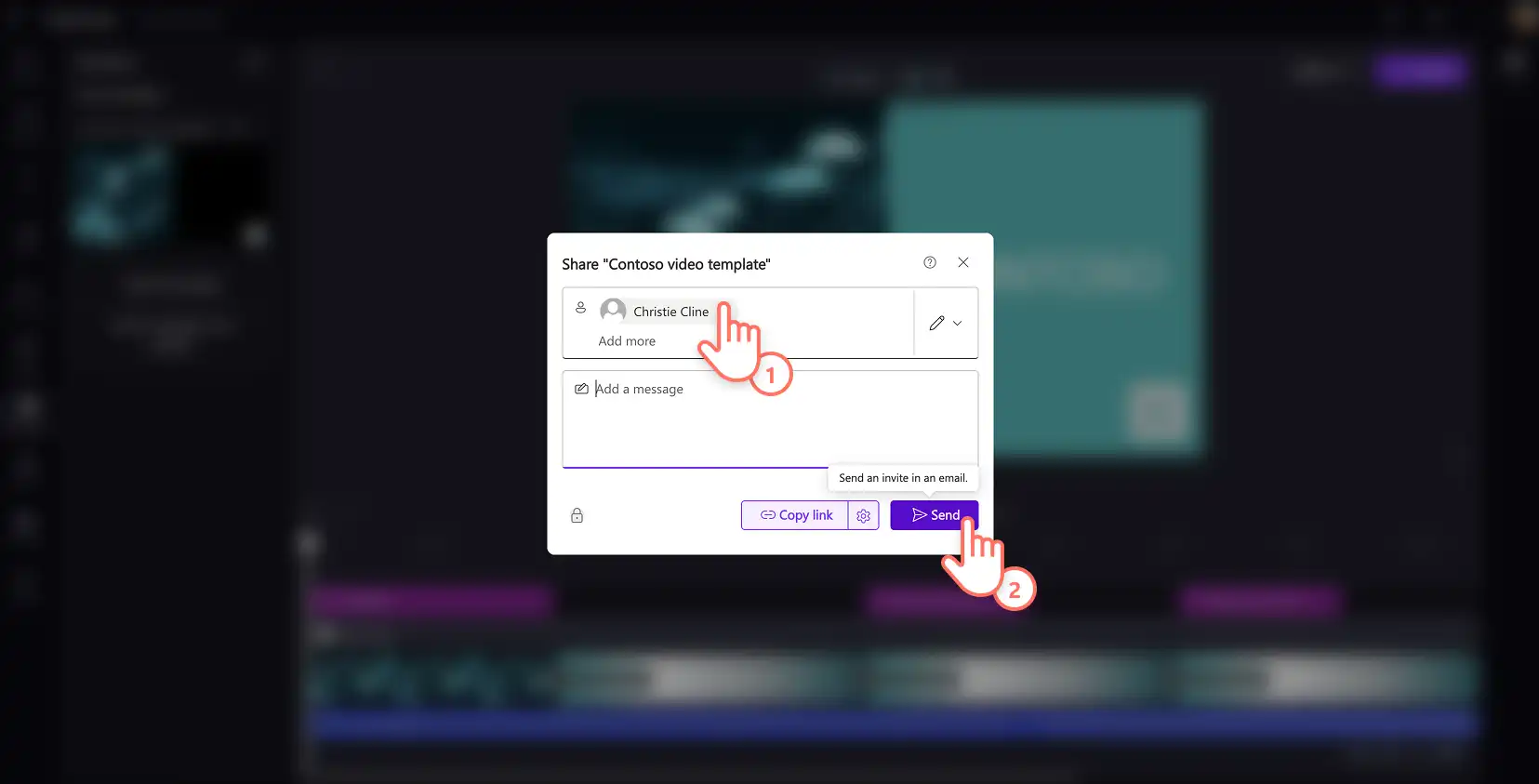A user adding permissions to the video template in Clipchamp