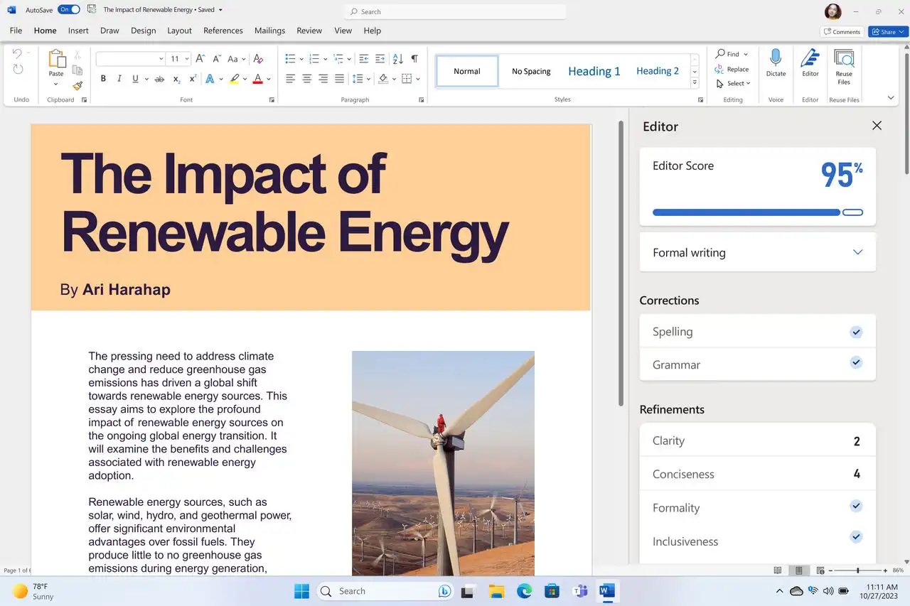 Pengguna mengedit dokumen menggunakan Editor dan di Microsoft Word. 