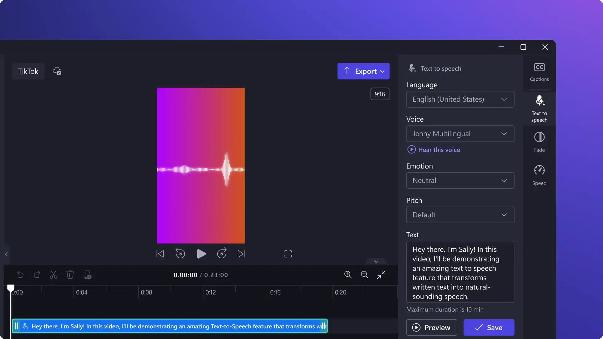 Imej ciri suara latar dalam Clipchamp.