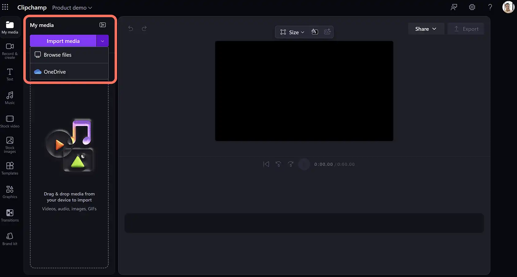 A user importing media into Clipchamp for work.