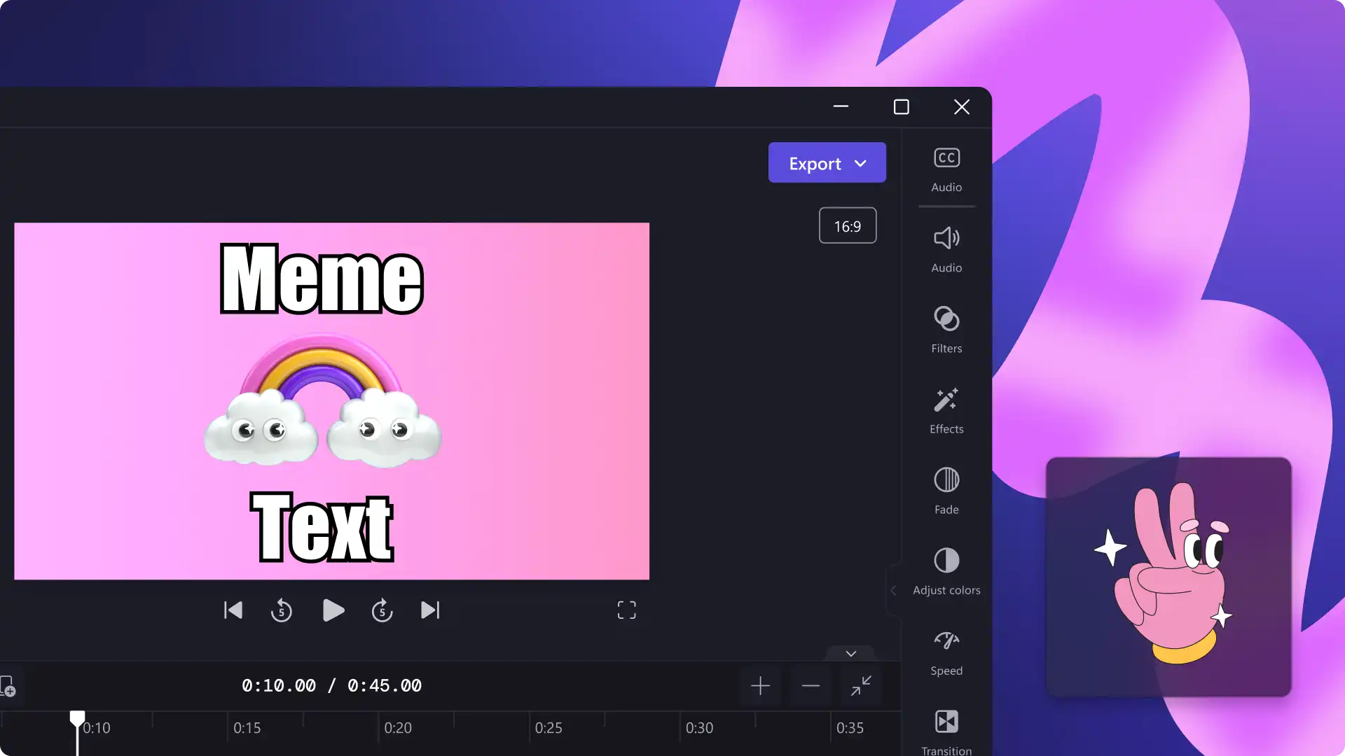 Hình ảnh về video meme trong trình biên tập. 