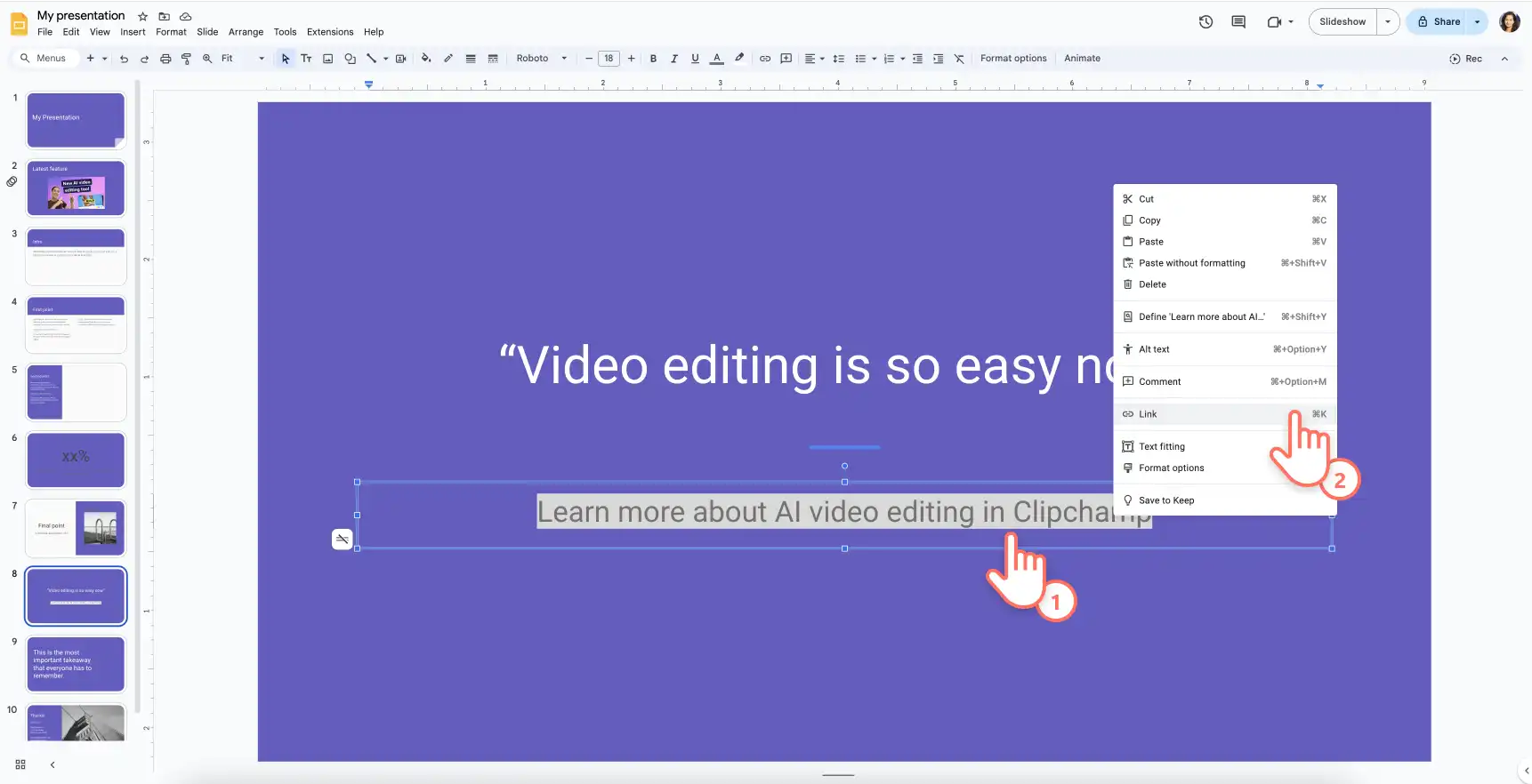 Insert a link video in Google Slides