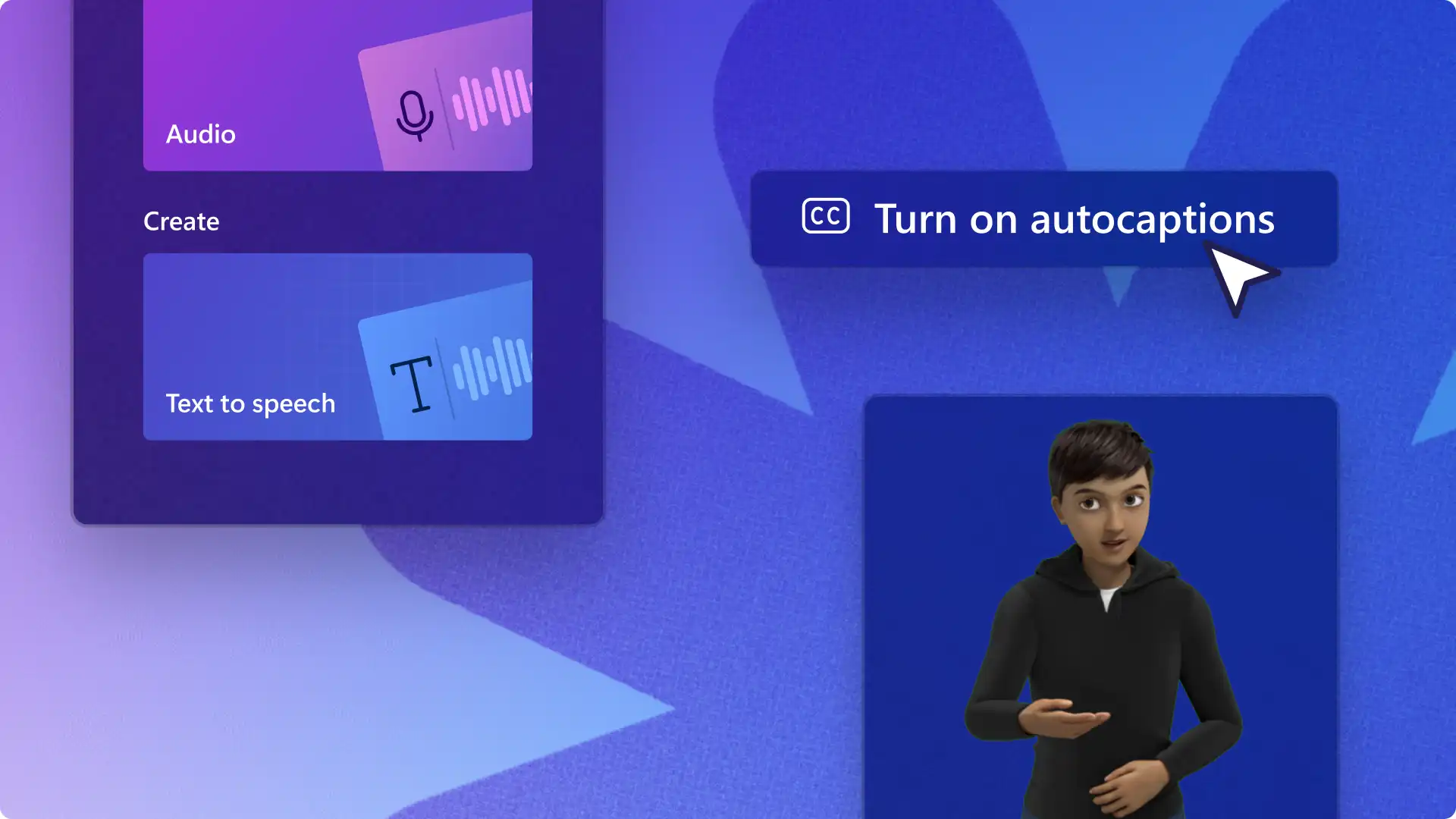Imej ciri pengeditan kebolehcapaian video dalam Clipchamp. 