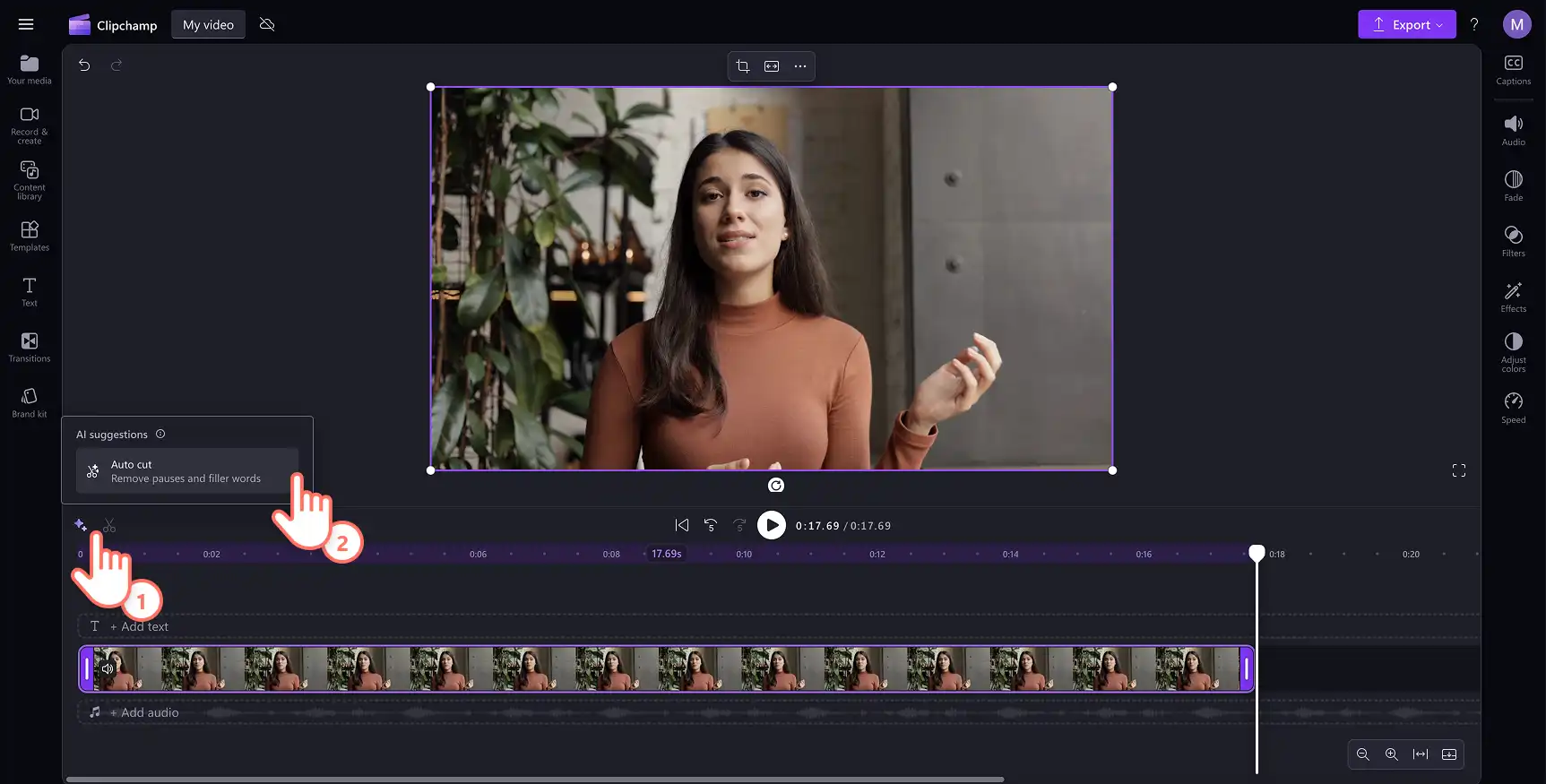 AI を使用して、動画から長い無音部分をトリミングして削除するユーザー。