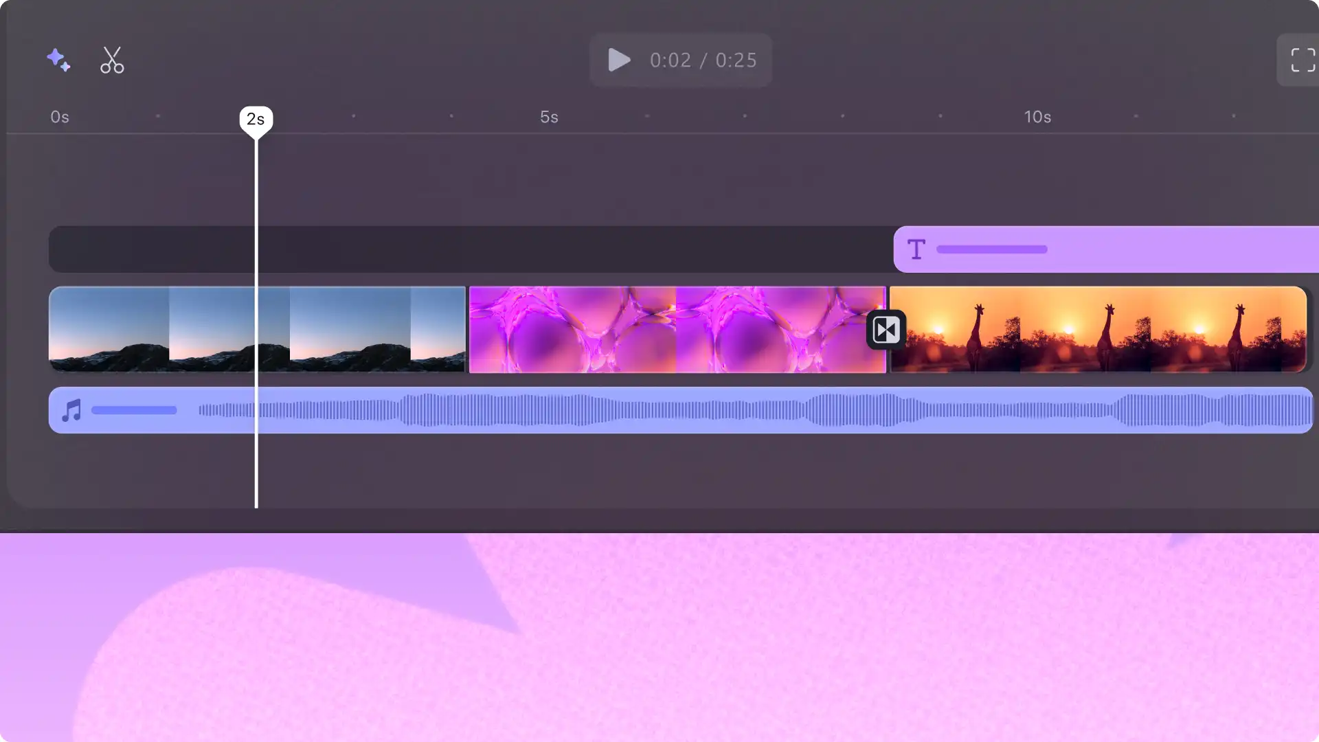 Fungsi pengeditan berbilang item dalam Clipchamp.