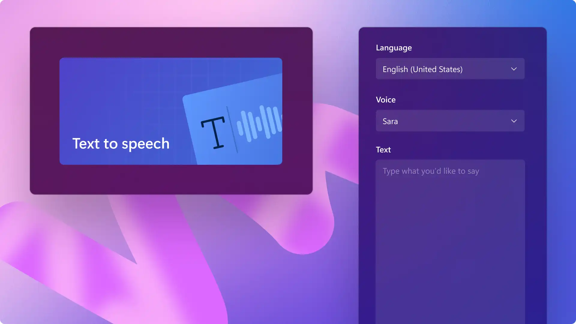 Imej ciri teks kepada pertuturan dalam Clipchamp.