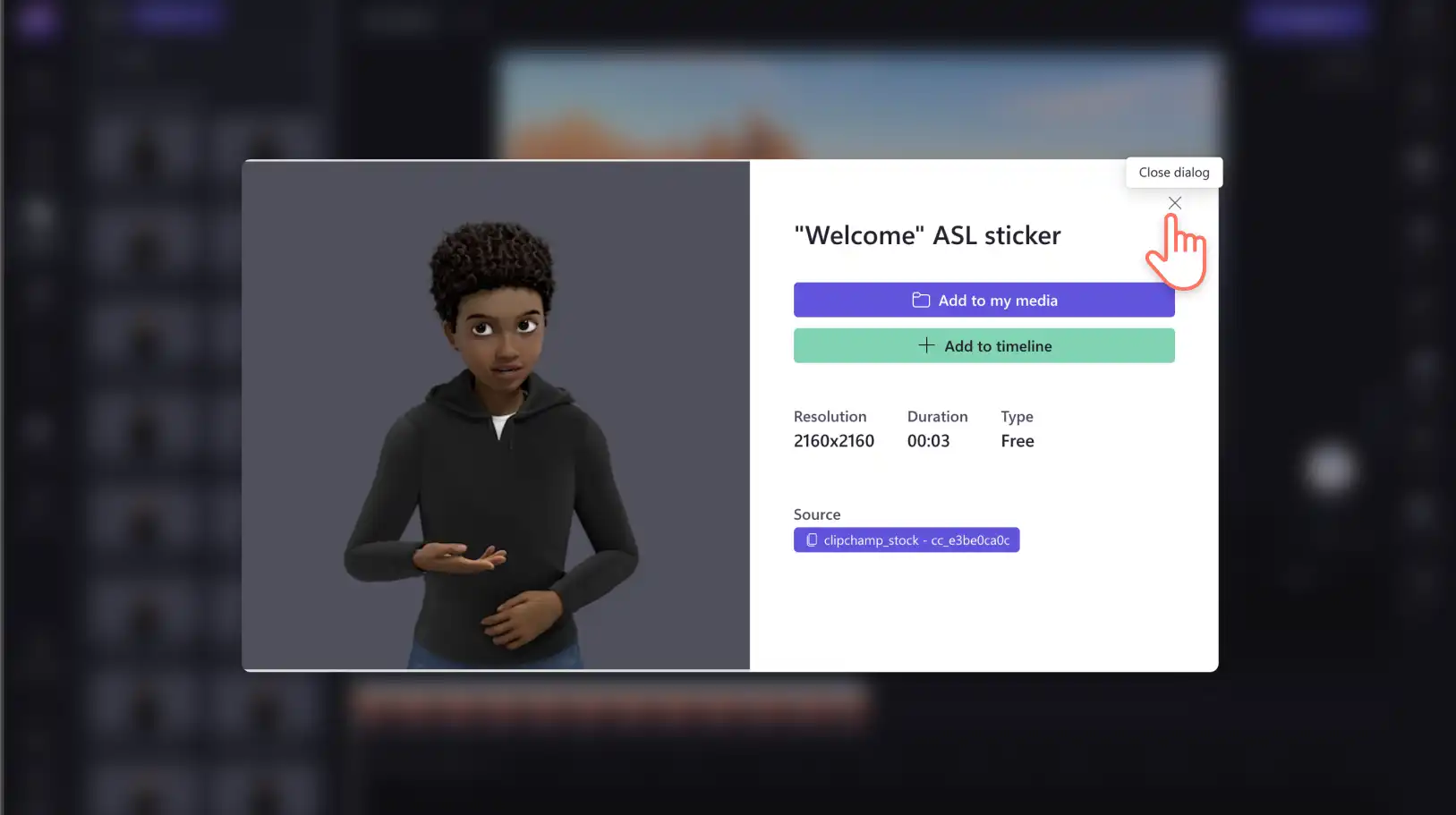 An image of a user previewing an ASL sticker in big screen.
