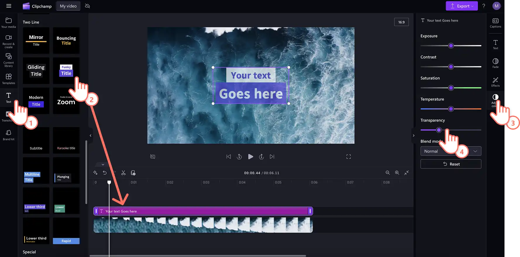 En bruger på fanen Juster farver i Clipchamp.