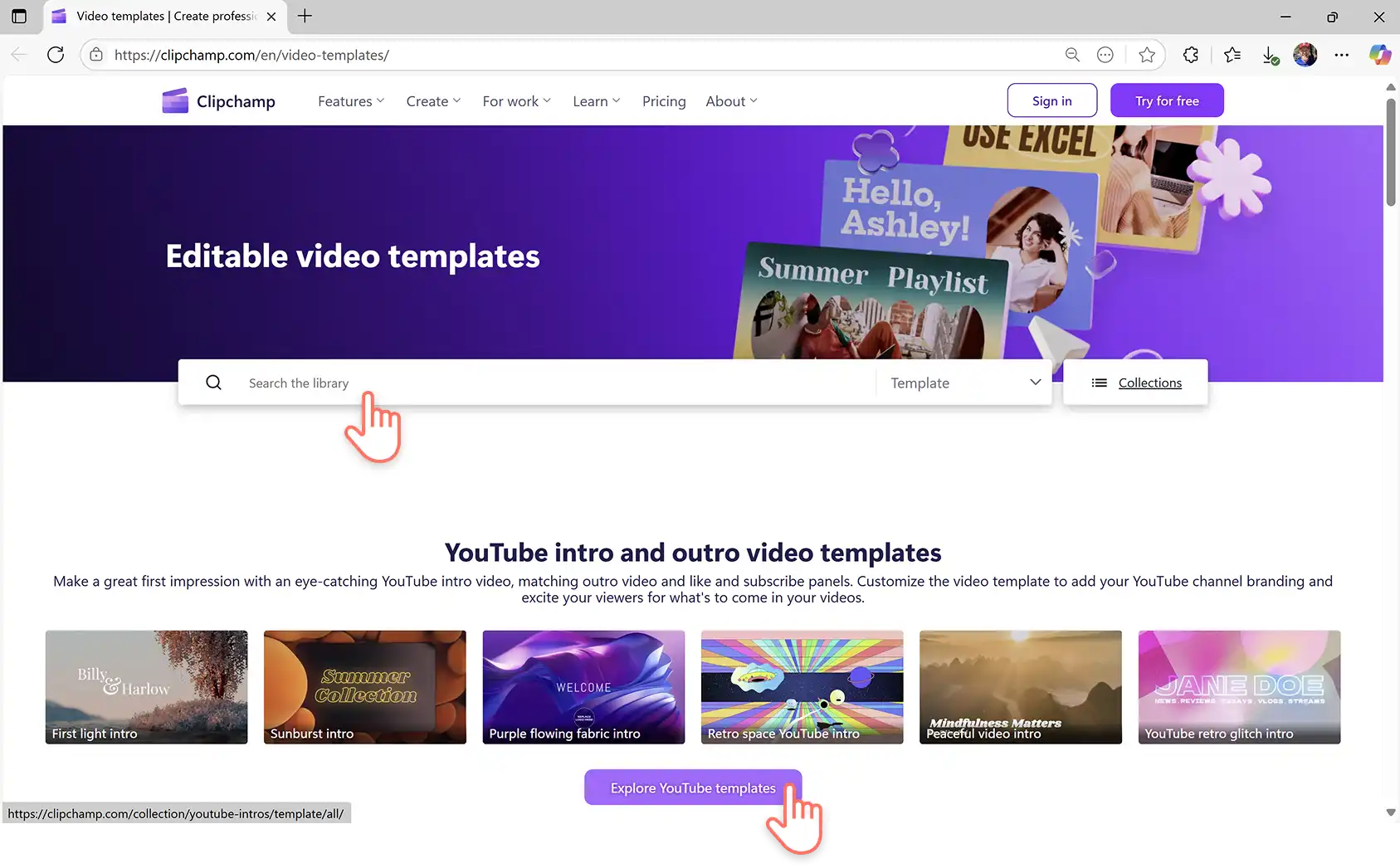 En bruger vælger en skabelon fra Clipchamp-videoskabelonbiblioteket. 