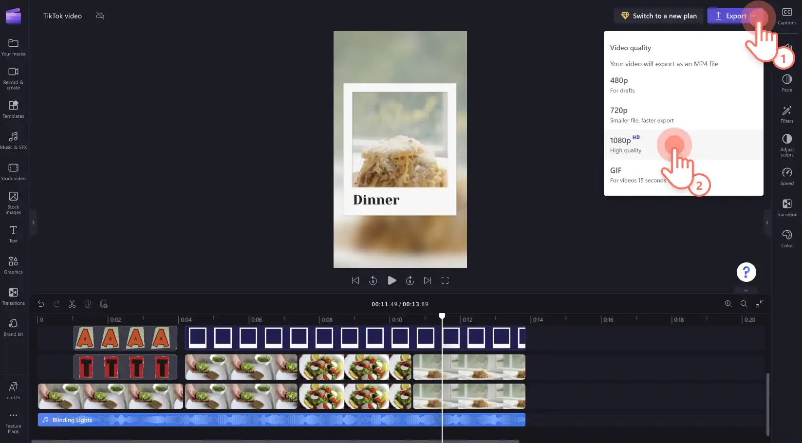 Clipchamp video düzenleyicisi ile TikTok videosu oluşturma - şablon 3