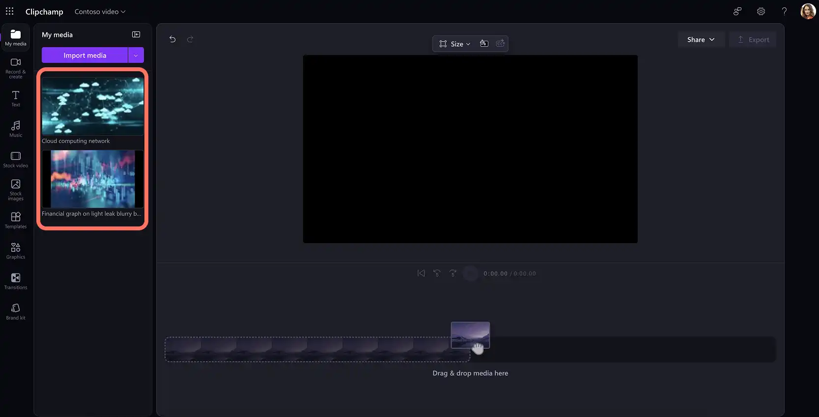 A user uploading video clips to Clipchamp for work