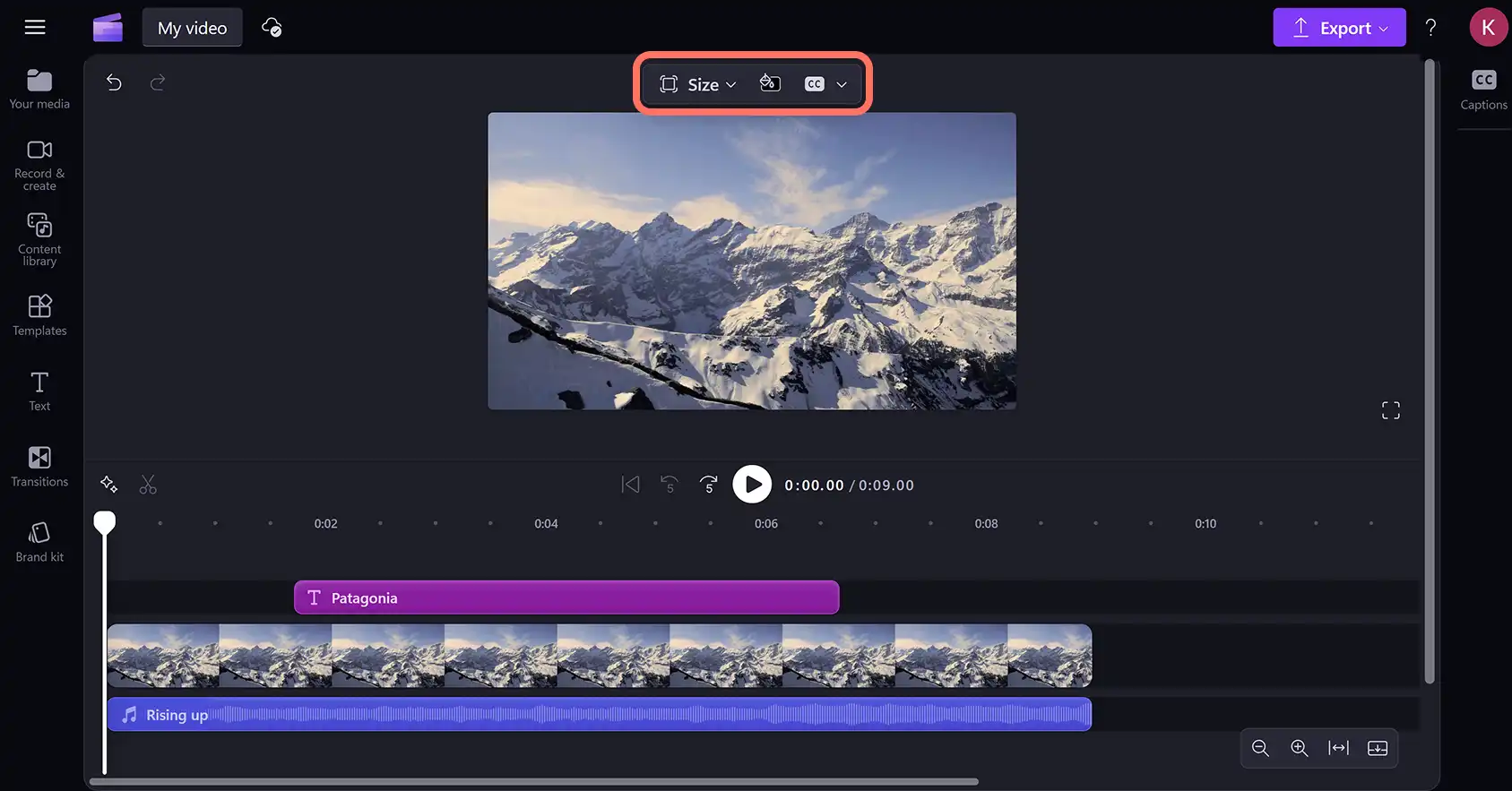 Den flydende værktøjslinje uden nogen aktiver valgt på tidslinjen i Clipchamp-videoeditoren.