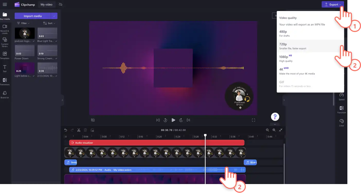 Een afbeelding van een gebruiker die de podcastvideo opslaat. 